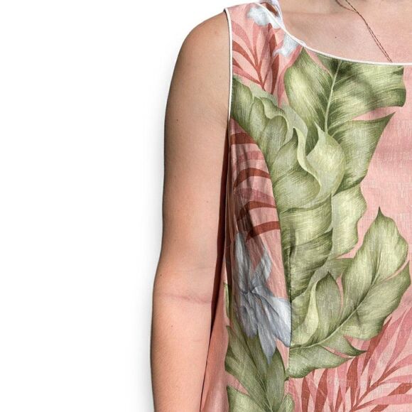 Vintage 90s The Hawaiian Original Pink Palm Leaf Tropical Knee Length Mini Dress - Picture 4 of 7